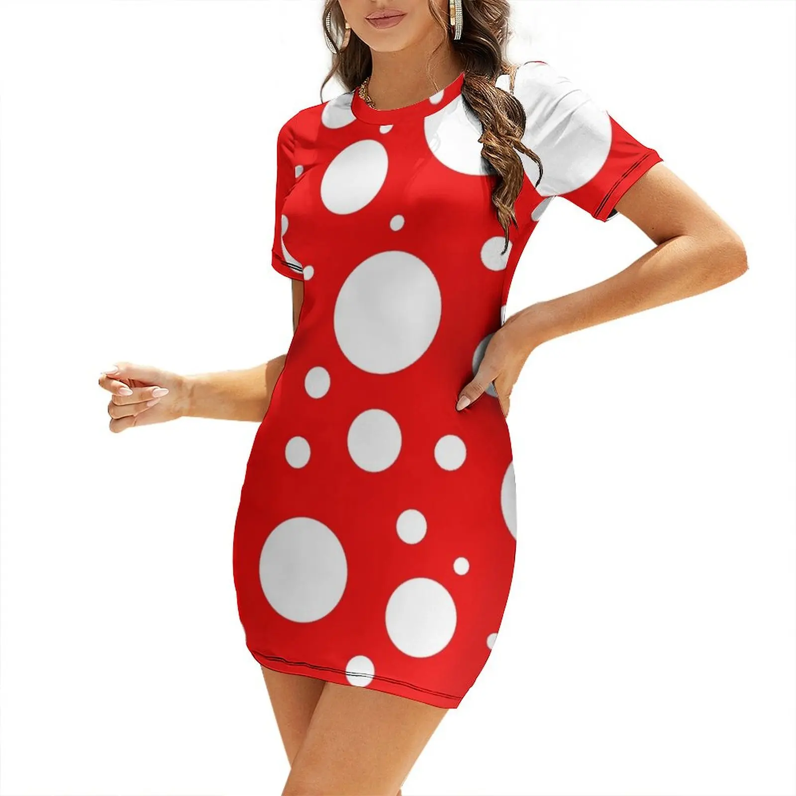 

red and white polka dot pattern Short Sleeved Dress Summer skirt elegant and pretty women's dresses