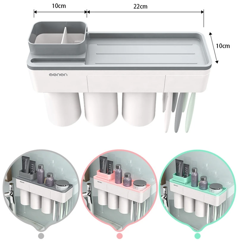 Wall-mounted Toothbrush Rack Toothpaste Holder Toothpaste Dispenser Toothpaste Squeezer Toothbrush Storage Box Bathroom Accessor