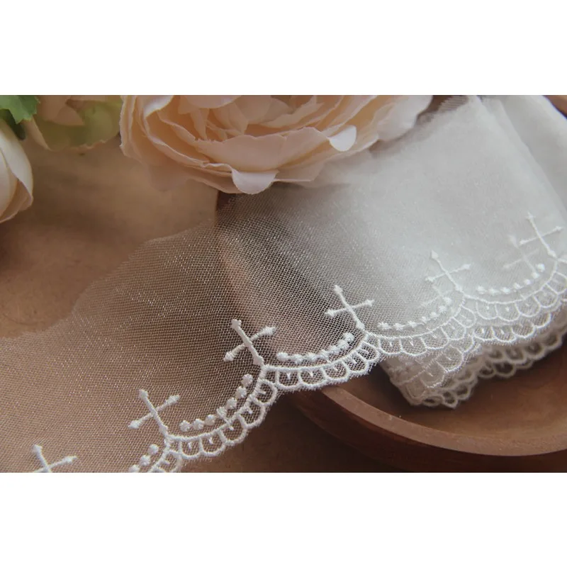 (1 yards/roll)White lace fabric 2024 high quality handmade garment accessories DIYwedding dresses crosses court-style embroidery