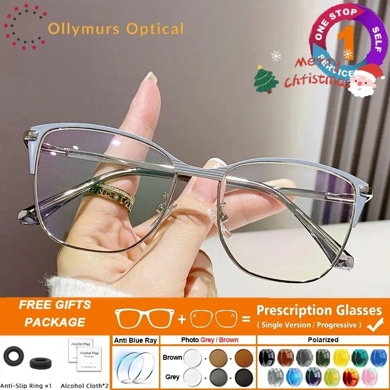 

KIZN Cat Eye Fashion Frame Anti Blue Ray Myopia Eyeglasses Women Photochromic Prescription Glasses Progressive Reading Glass