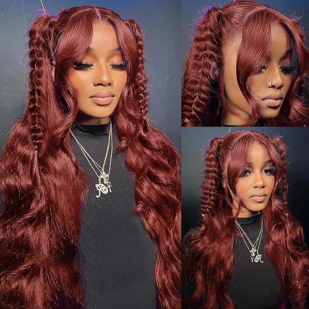 البني المحمر الدانتيل الجبهة الباروكات شعر الإنسان 36 بوصة الجسم موجة الدانتيل الباروكة الأمامية 13x4 13x6 باروكة من شعر طبيعي شفاف قبل قطعها #2
