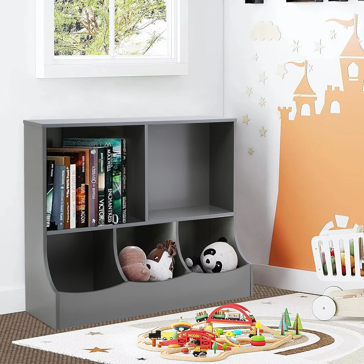 Grey 2 Tier Open Style Toy and Book Storage Organizer