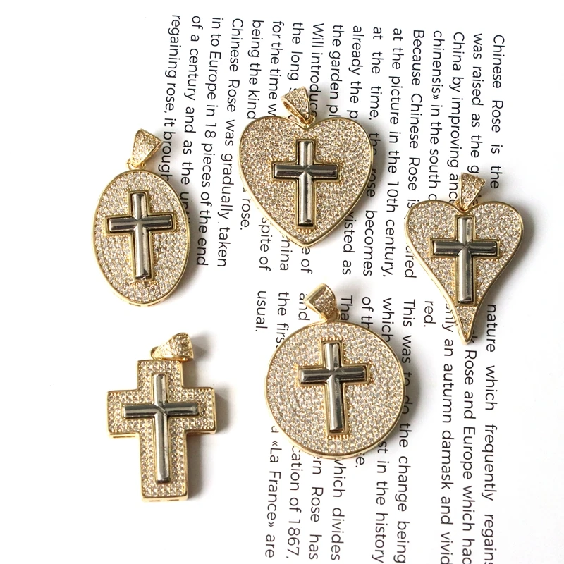 

10Pcs/High Quality White Crystal Big Cross Pendant for Necklace Copper Gold Plated Crucifix Jewelry Making Supplies