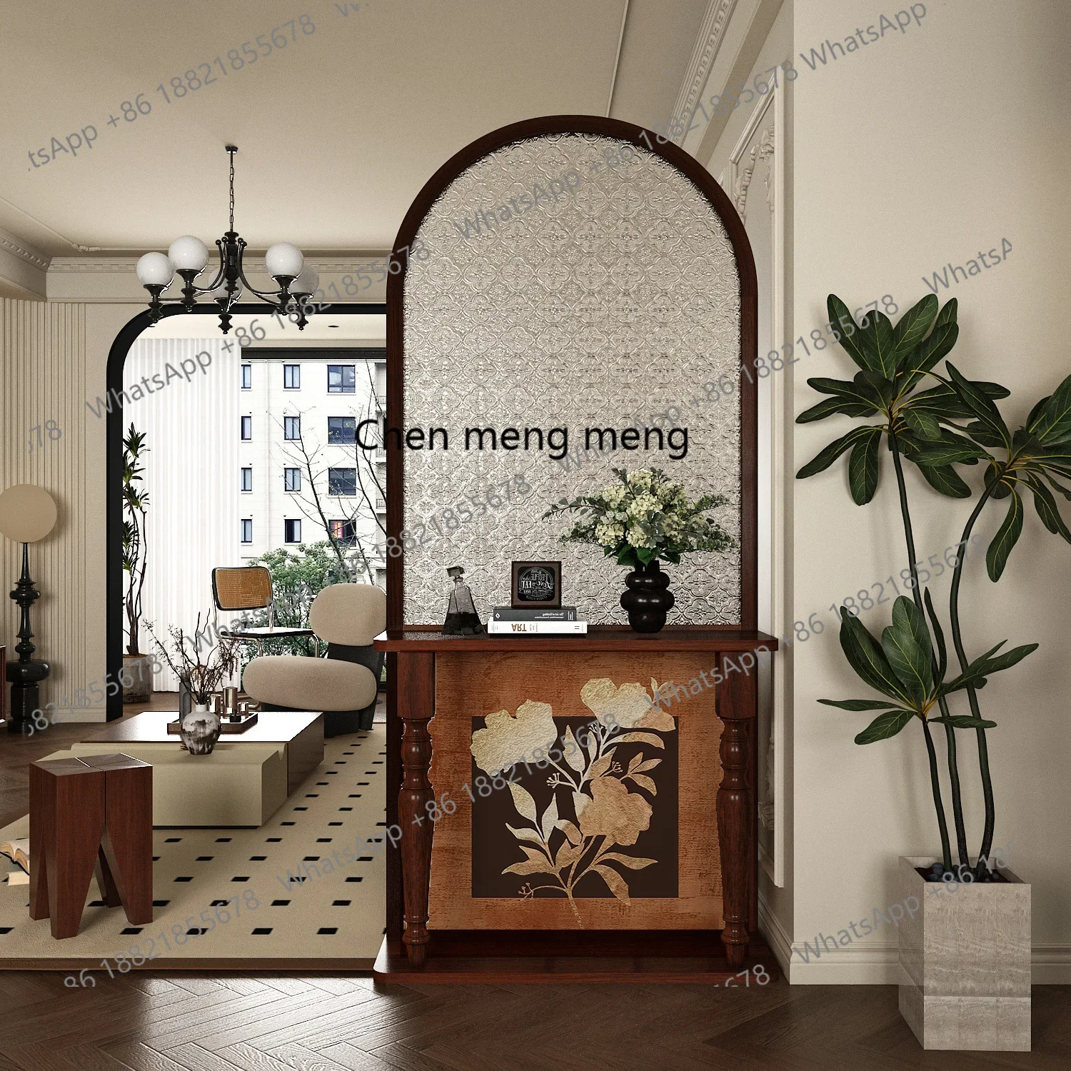 Hot sales Medieval entrance screen partition cabinet glass living room retro decorative cabinet entry door blocking solid wood s