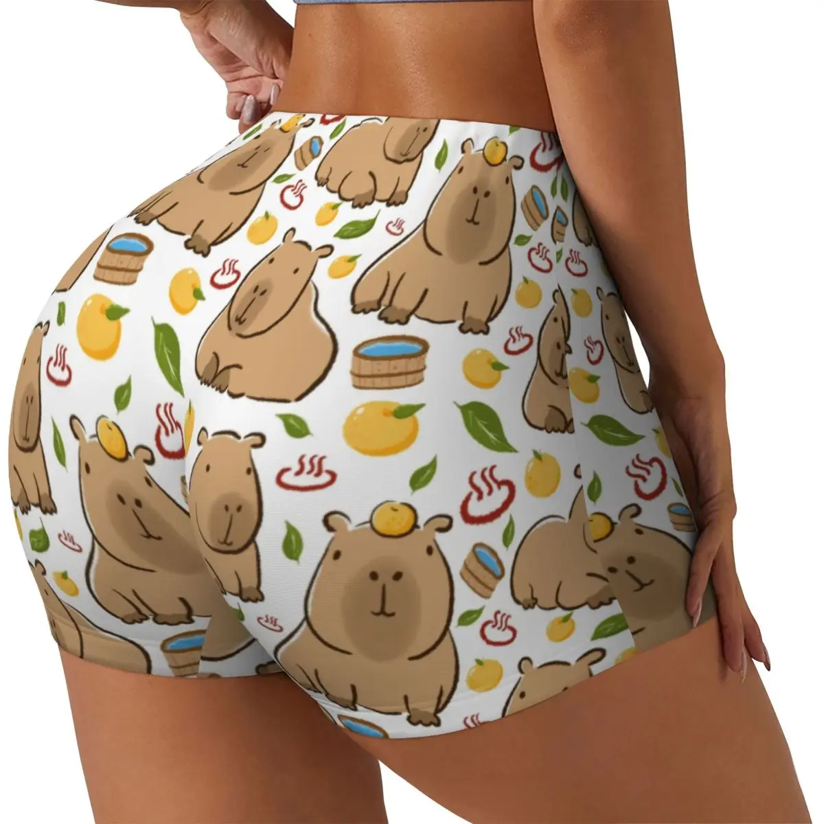 Custom Capybara Yuzu Onzen Bath Pattern Workout Running Volleyball Shorts Women's Gym Yoga Shorts