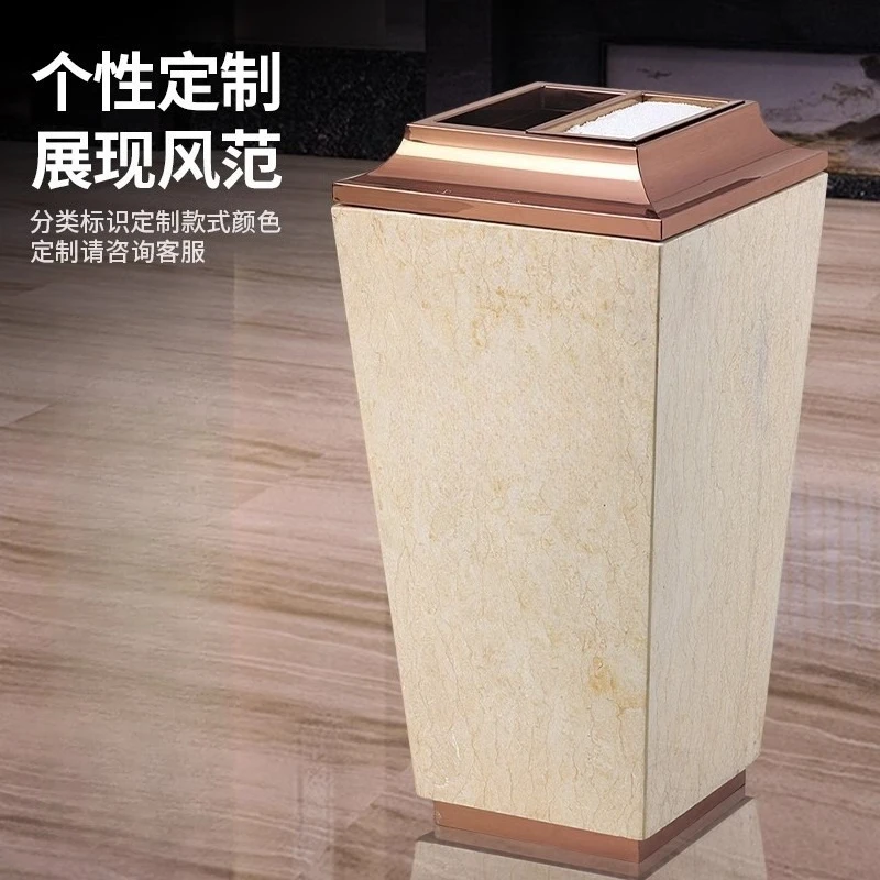 Hotel lobby marble trash can with ashtray stainless steel elevator entrance vertical