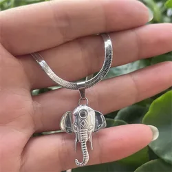 Vintage 316L Stainless Steel 3D Solid Elephant Head Necklace Pendant Women Mens Fashion Cute Animal Blade Chain Choker Jewelry