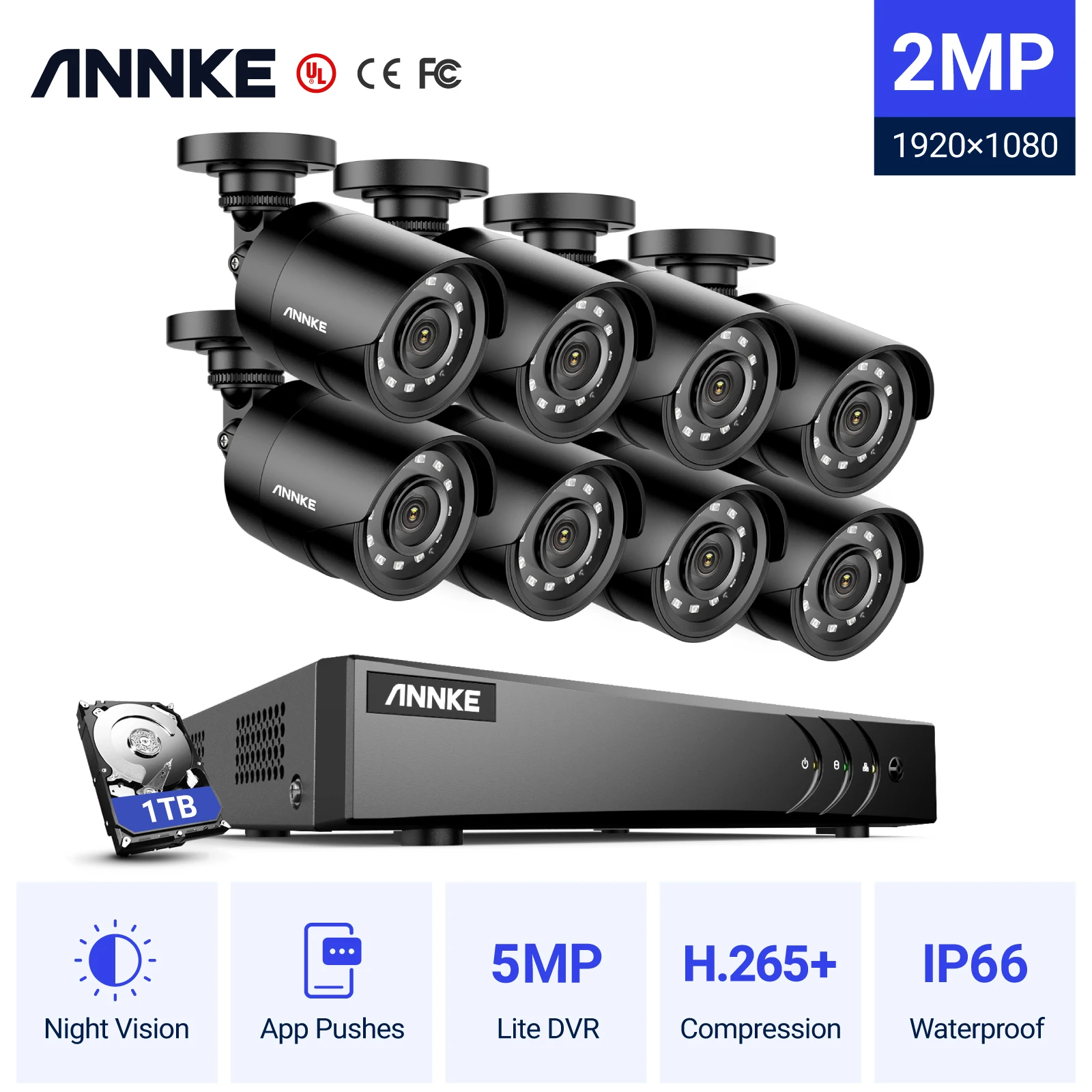 ANNKE 3K Lite Security Camera Surveillance System Outdoor 8CH H.265+ 5in1 DVR 2MP IP66 Home CCTV Cameras Smart Playback