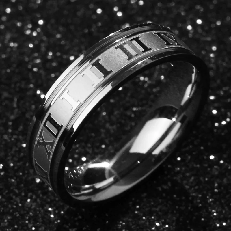 

Vintage Roman Numerals Men Rings Temperament Fashion 6mm Width Stainless Steel Rings For Men Engagement Charm Jewelry Wholesale