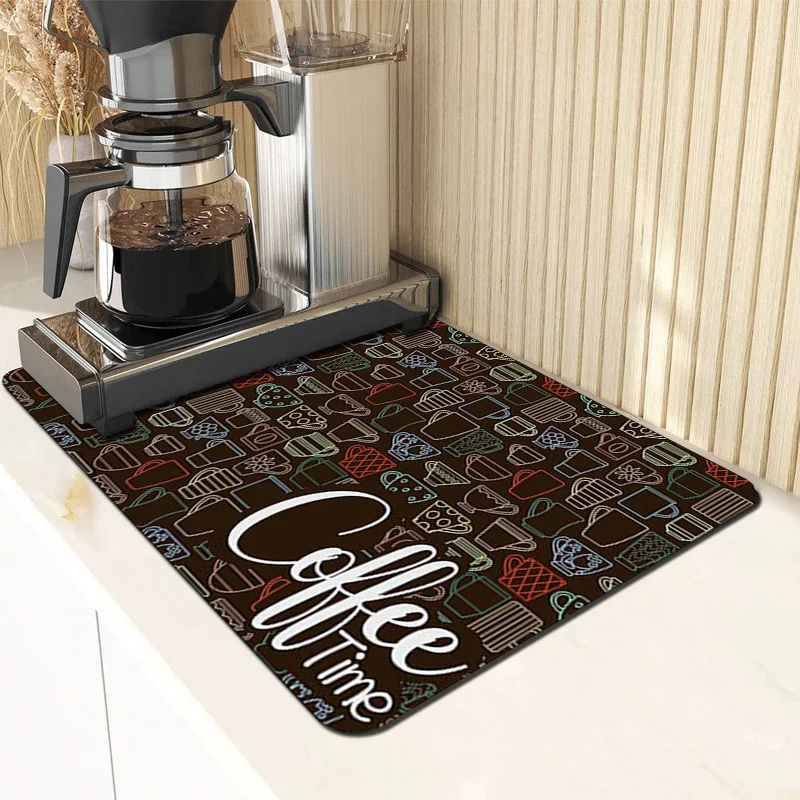 Dish Drying Mat Elegant Ivory White Christmas Tree Pad Super Absorbent Holiday Berry Printed Kitchen Countertop Placement