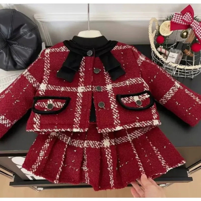 Girls' Autumn Collection 2025 New Fashionable Girl's Small Fragrant Style Coarse Floral Two Piece Set with Cotton