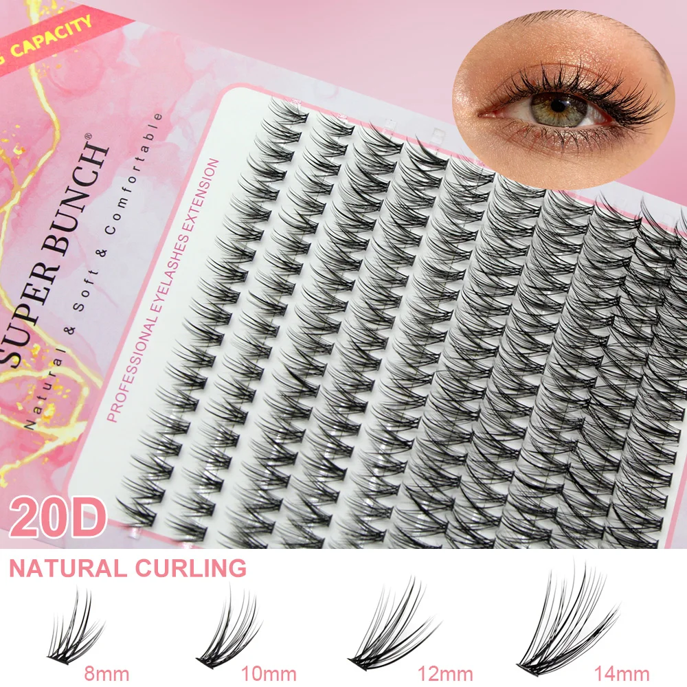 New Product Large Box With 10 Rows of 8-14mm Mixed Eyelash Clusters, Extended False Eyelashes, 20D Charming Style, Russian Roll