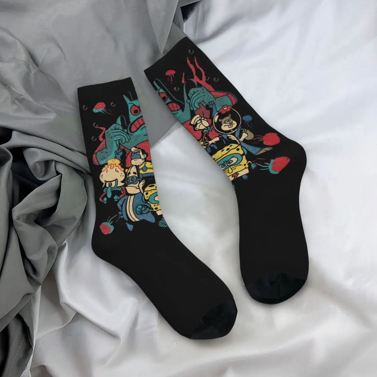 Autumn Winter Colorful Unisex SpongeBobing Superhero Group Socks Cartoon Non-slip Crew Socks