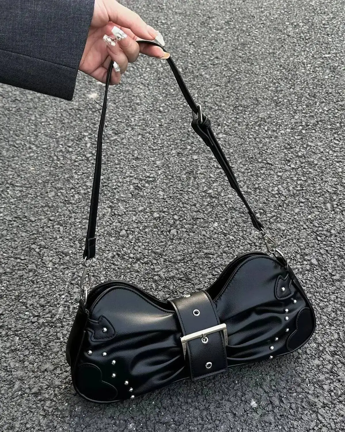 

Bloom Fairycore Black Handbag Wallet Women Vintage Leather Soft Chic Y2k Shoulder Ladies Casual Crossbody Bags Aesthetic