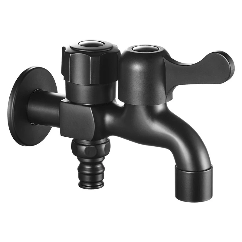 1PC Brass Black Bibcock Mop Pool Quick Open Washing Machine Faucet Double Use Single Cold Water TapWall Mount Thread G1/2'