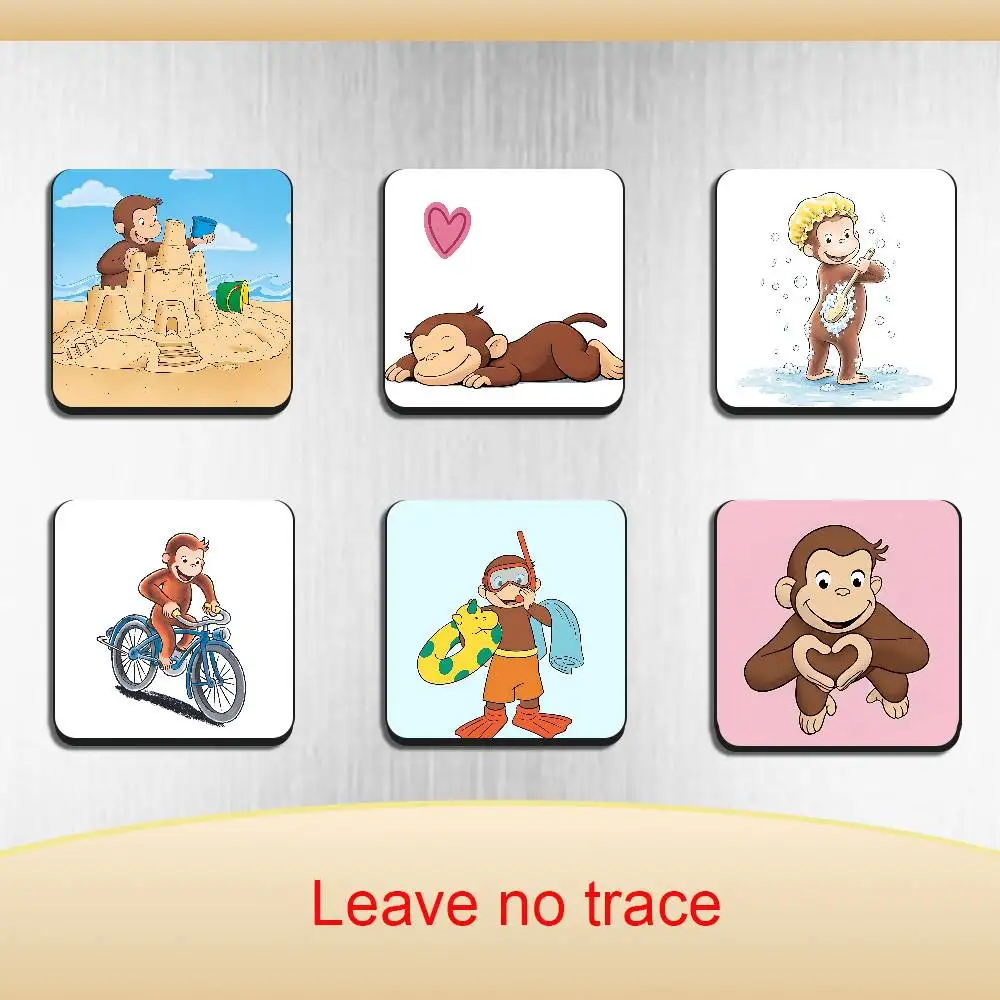 Cute cartoon style Curious George BestSelling Refrigerator Magnetic Sticker Fridge Magnets Adhesive to Metal Surfaces Leaves