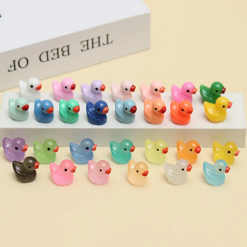 50Pcs Colorful Duckling Luminous DIY Handmade Accessories Resin Accessories Cute Ornaments Mini Animal Decoration Miniatures