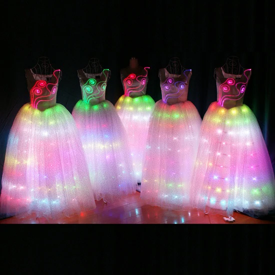 

Light Up Glow in the Dark colorful LED Fiber Optic Party Dress for women