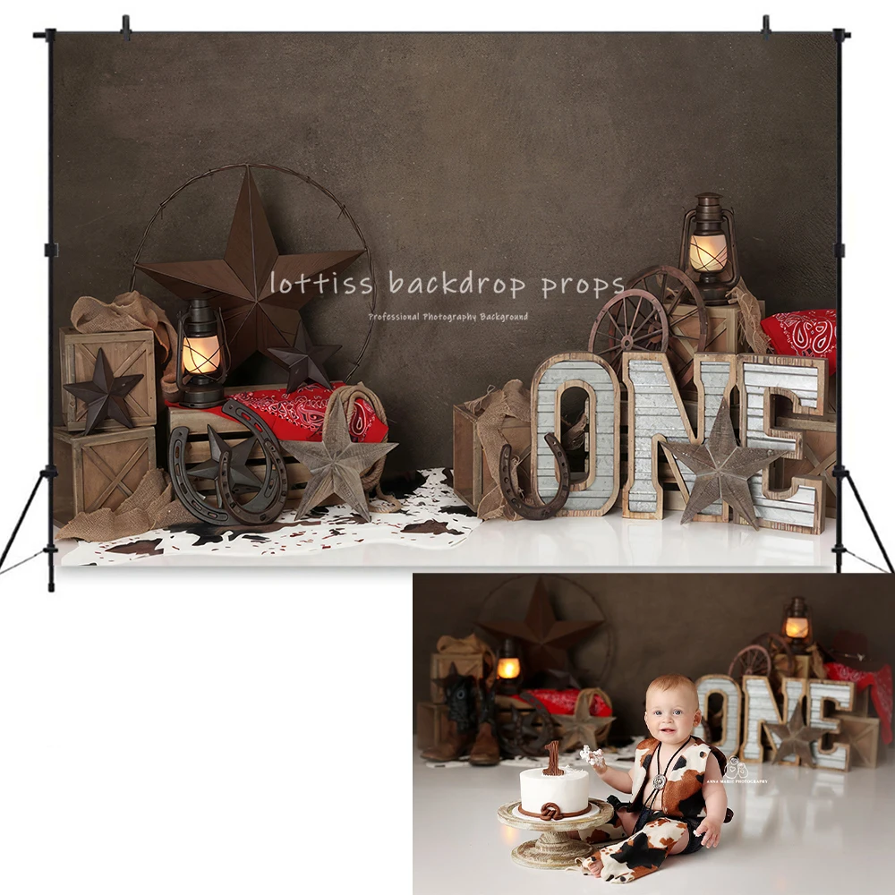 Western One Cowboy Backdrops Kids Baby Photography Child Adult Photocall Props Cake Smash 1st Birthday Photo Backgrounds