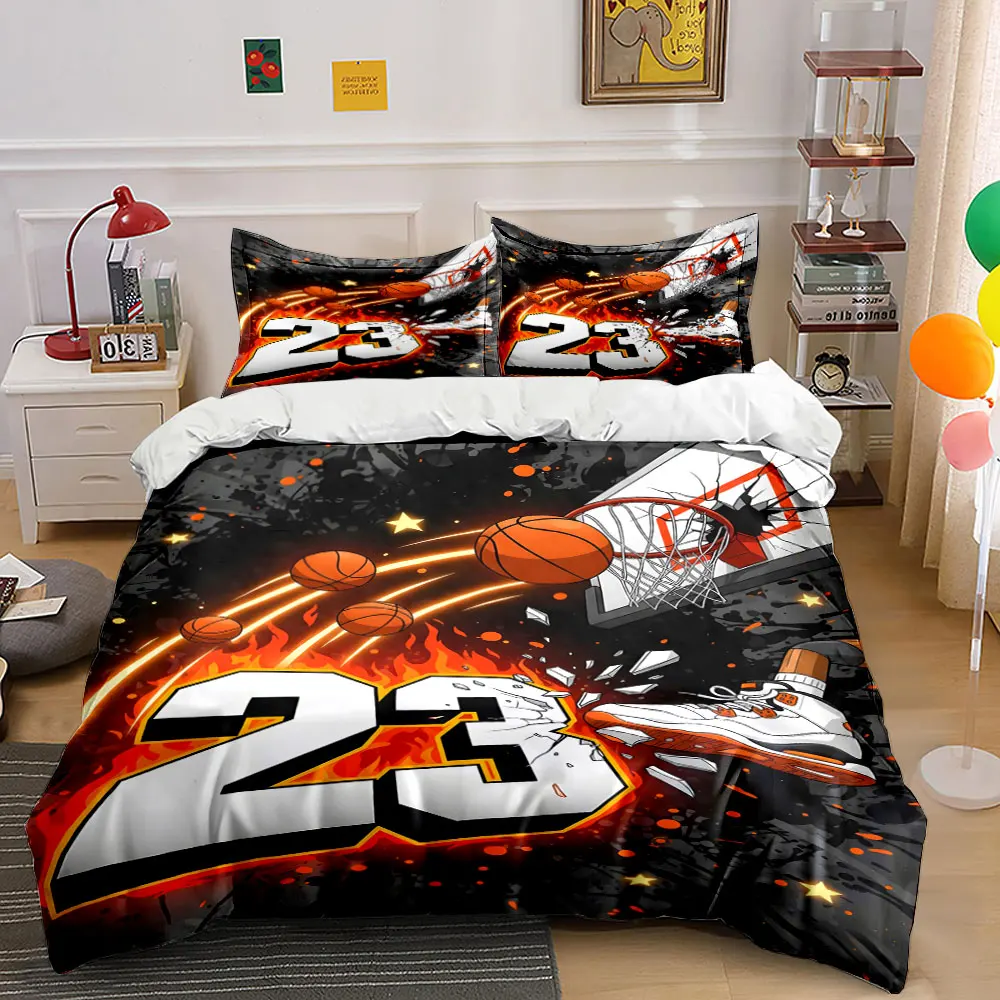 Basketball and Flame Passion Printed Duvet Cover Set 1 Duvet Cover+2 Pillowcase Multi Size Bedroom Bedding Decoration