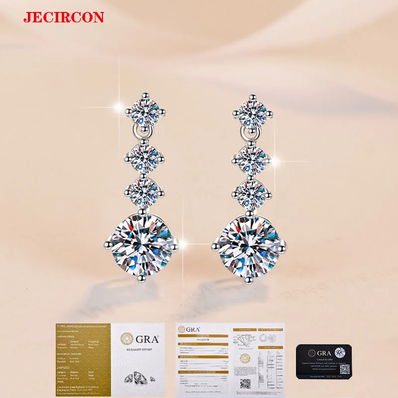 

JECIRCON Moissanite 925 Sterling Silver Drop Earrings for Women New Summer Fashion All-match Tassel Pendant Ear Jewelry with GRA