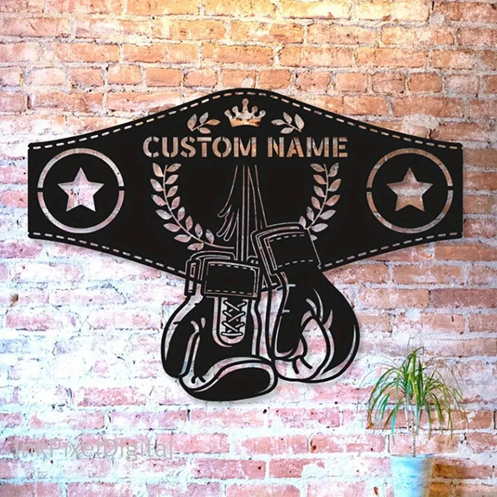 CIFbuy 2D Flat Custom Boxing Gloves Metal Sign Personalized Last Name Wall Art Home Gym Decor Gift For Boxing Lovers