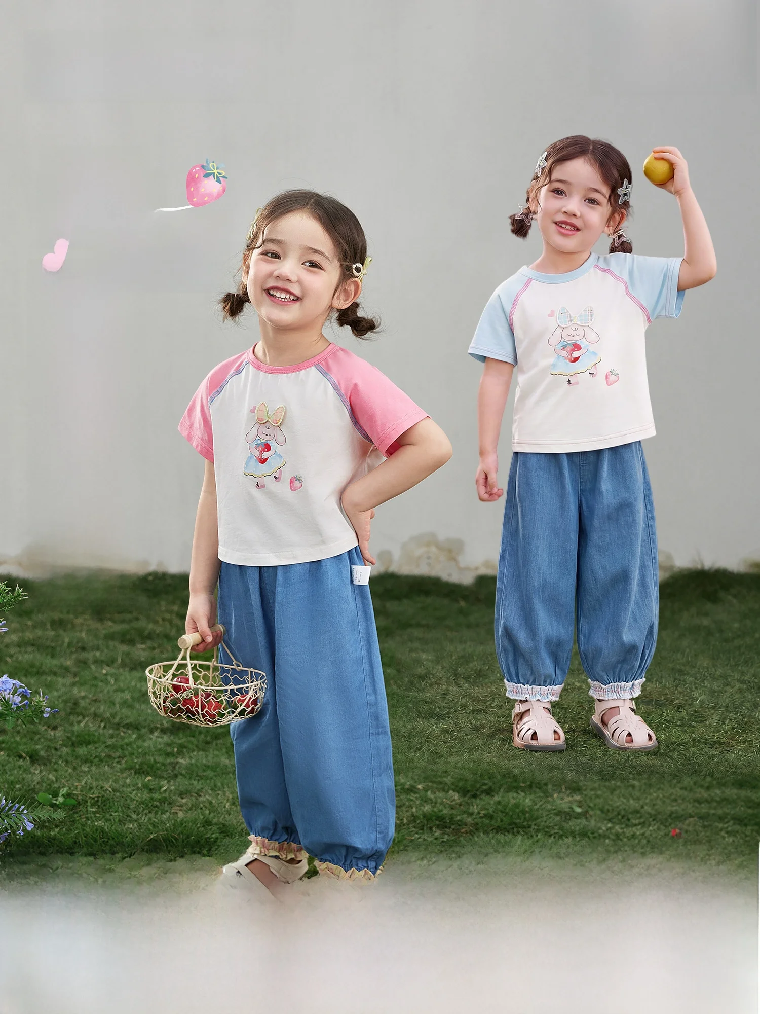 girls-summer-casual-outfit-thin-short-sleeve-ruffle-pants-t-shirt-and-pants-set-lightweight-breathable-children's-clothing