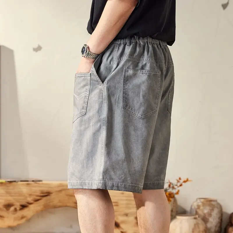 ผู้ชายฤดูร้อนStreetwearล้างผ้าฝ้ายVINTAGEสกปรกแฟชั่นหลวมสบายๆPLUSขนาดกางเกงขาสั้นCityboyสั้นกางเกง