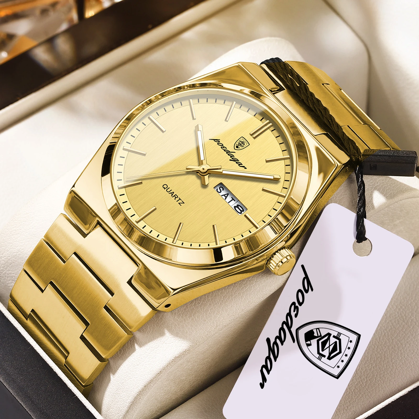 POEDAGAR Luxusuhren für Herren, Edelstahl, wasserdicht, leuchtend, Herrenuhr mit Datum und Wochentag, modische, lässige Quarzuhr für Herren, Reloj