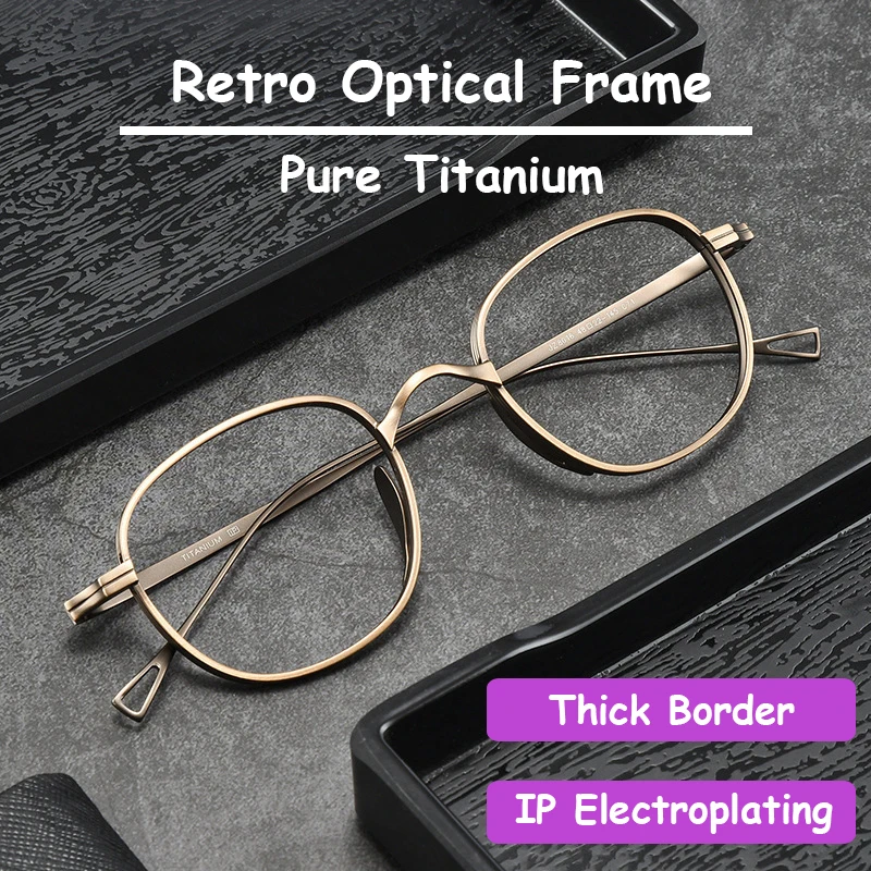 

Japanese Designer Replica Ultra Light Pure Titanium Eyeglasses Wide Edge Horizontal Stripe Frames Luxury Retro Round Glasses