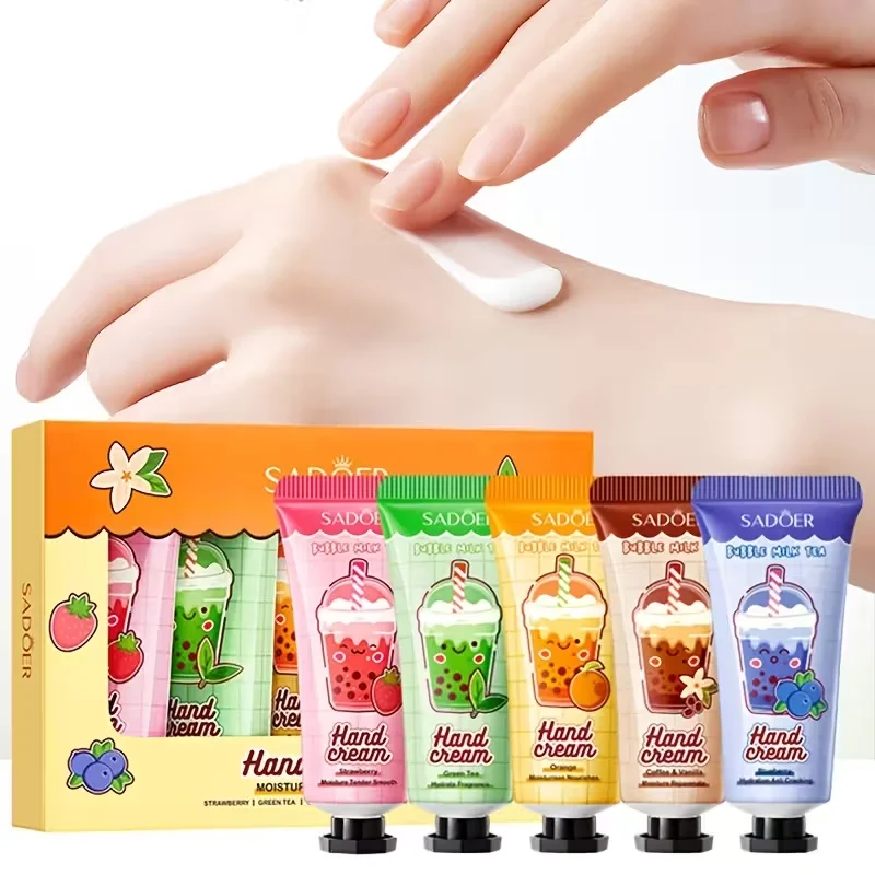 Juego de crema de manos con fragancia de té de la leche y frutas, loción de manos antiseca nutritiva hidratante, tamaño Mini portátil, regalo de cuidado diario para mujeres
