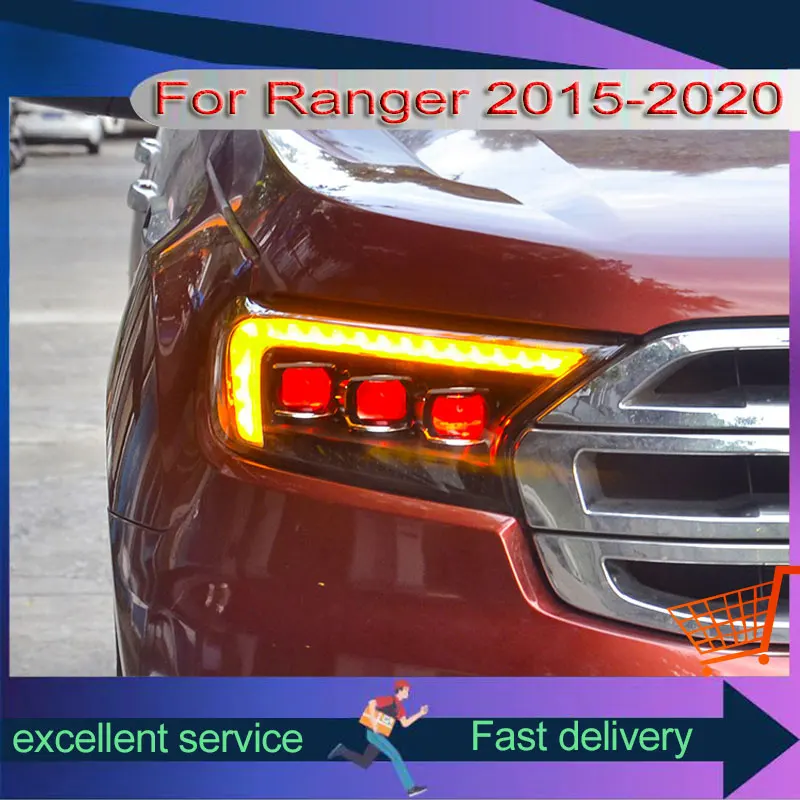 Headlights For Ford Ranger 2015-2020 Refit Front Lamps Assembly With Devil's Eye Design Startover Horse Race A Touch Of Blue DRL