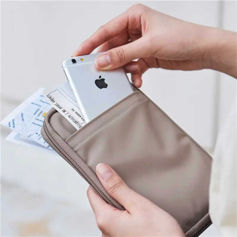 

Solid color new Korean creative nylon travel passport bag for men and women holding document wallet mobilephone bill storage bag