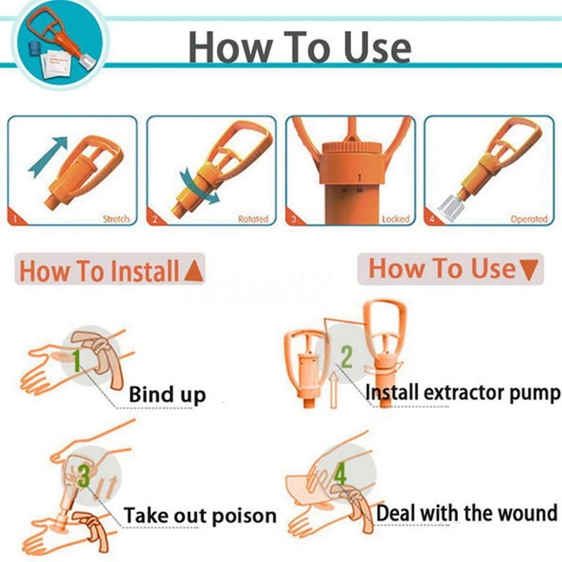 A003 4X Venom Extractor ปั๊ม First Aid Safety Kit ฉุกเฉินงูกัดกลางแจ้ง Camping Survival เครื่องมือ SOS