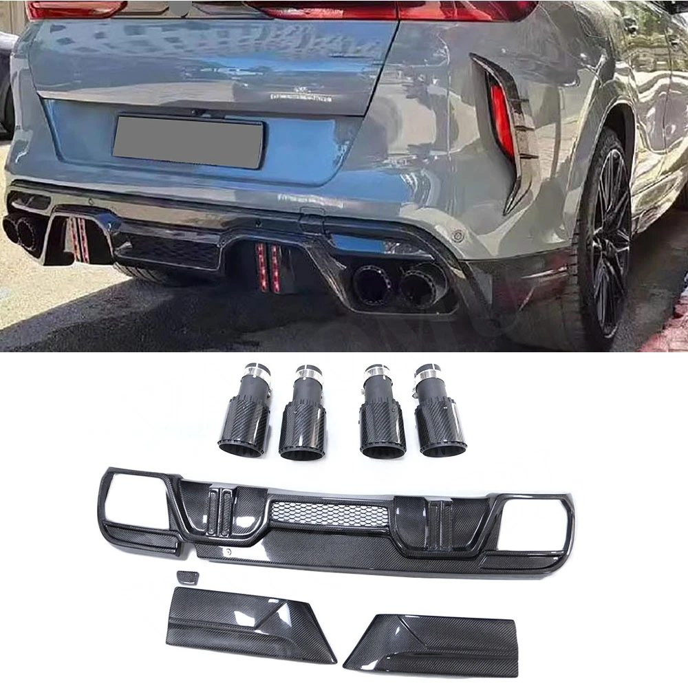 

VACOMUL Carbon Fiber Rear Bumper Lip Diffuser Splitters Spoiler With Exhaust Tip Bodykit For BMW F96 X6M 2019-2022 FRP Unpainted