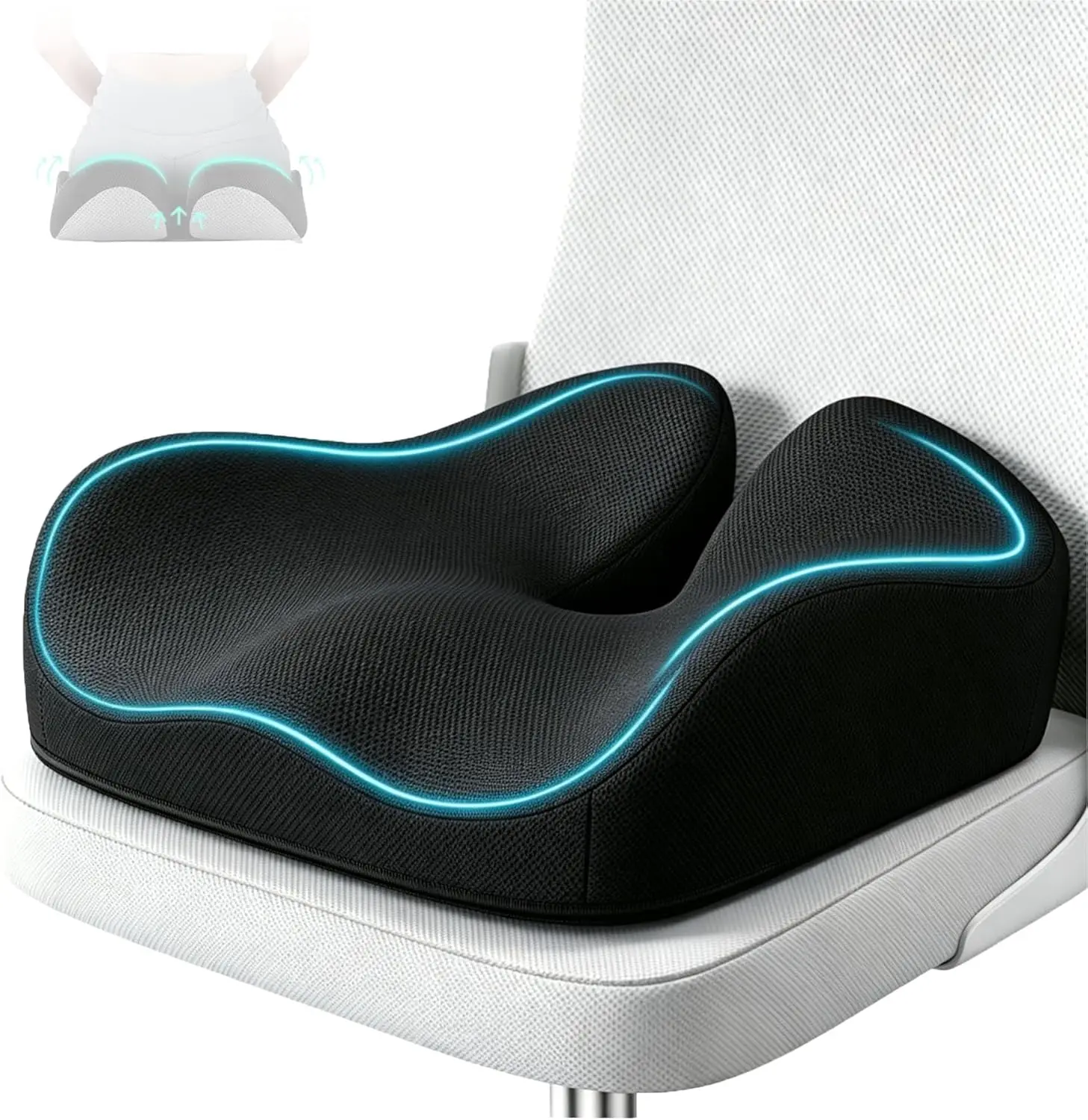 

Memory Foam Seat Cushion for Office Chair – Pressure Relief, Non-Slip, Breathable Mesh (Black)
