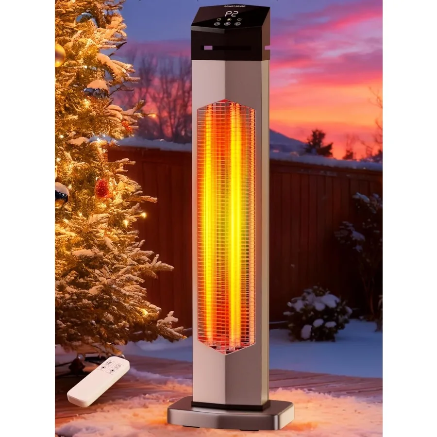 37 Inch Outdoor Electric Patio Heater 1500W Infrared Heater with Remote 12H Timer IP65 Waterproof Portable Tower Heaters for Ho