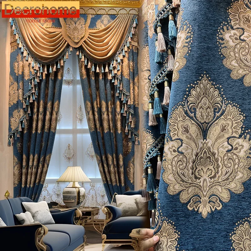 Curtains for Living Dining Room Bedroom European and American Style Villas  High Ceilings  Atmosphere and Thick Chenille Shading