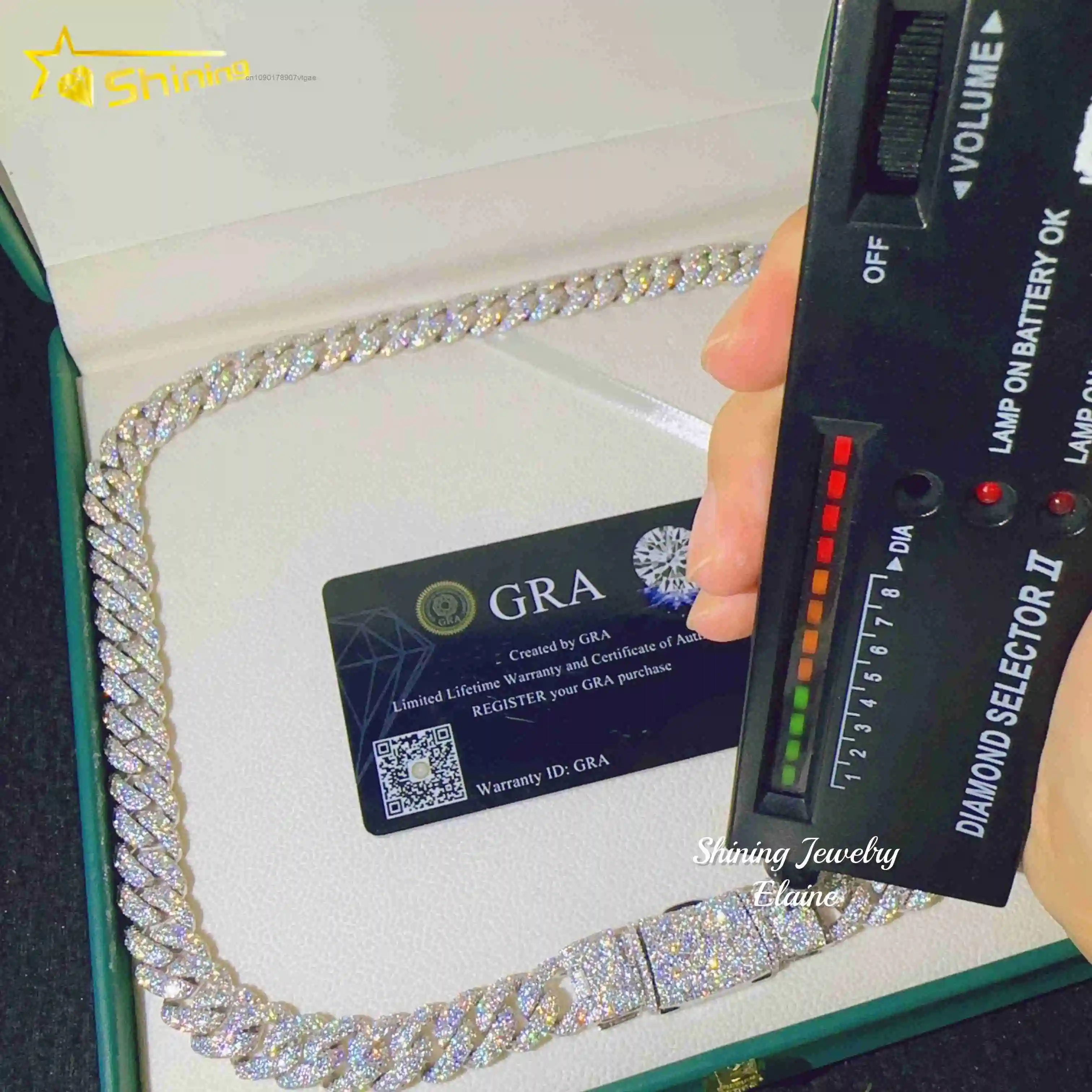 Price Wholesale 12MM Necklace 925 Sterling Silver Iced Out Hip Hop VVS Moissanite Diamond Cuban Bracelet Link Chain.
