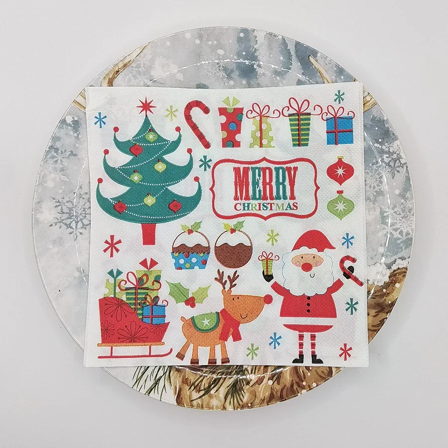 20Pcs 2Ply 33cm Christmas Napkins Santa Reindeer Tree Disposable Paper Napkins for Party Decor
