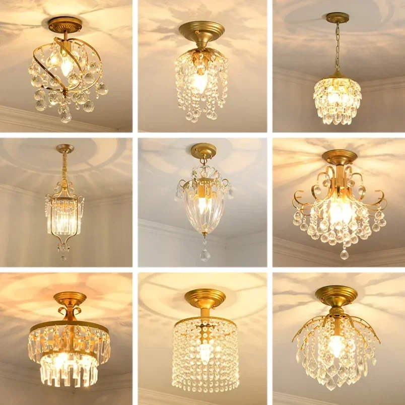 Modern Gold Crystal Small Round Ceiling Chandelier for Corridor Aisle Balcony Bedroom Living Room Led Home Indoor Light