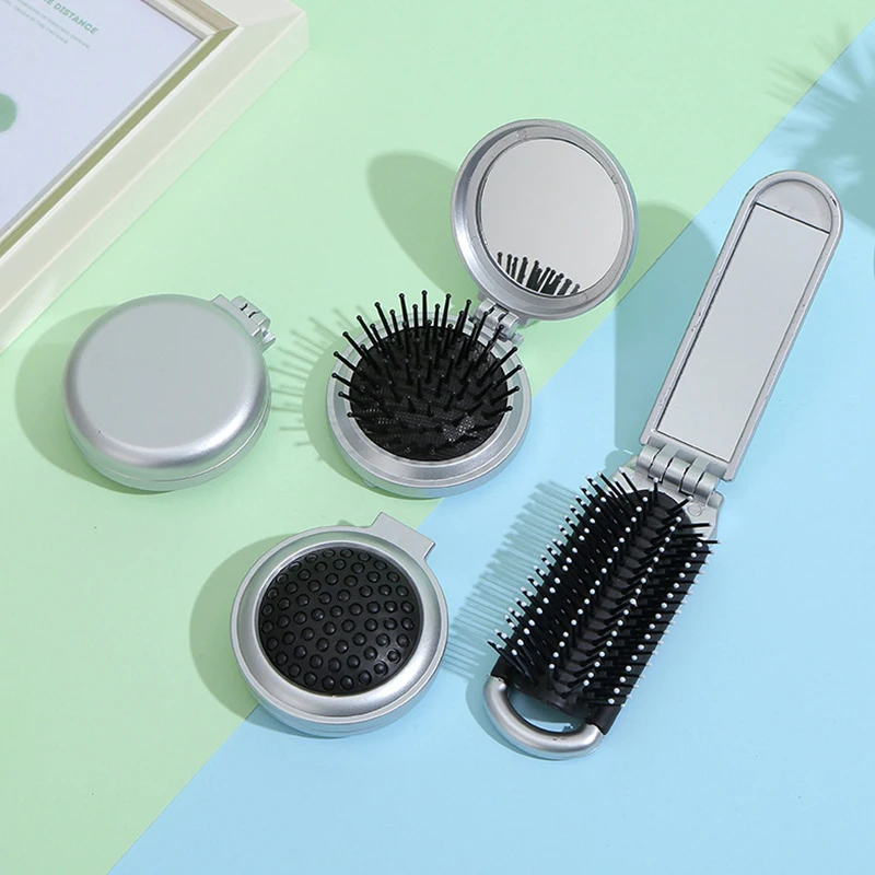 1pcs Folding Air Bag Comb With Mirror Compact Pocket Size Portable Travel Hair Brush Cosmetic Mirror Head Massager Relax Comb