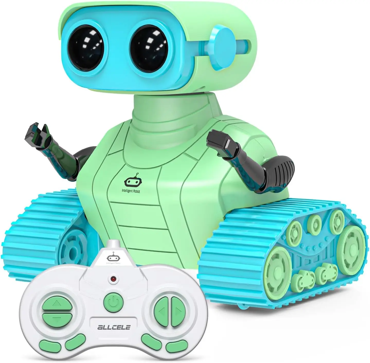 ALLCELE Robot Toys, Robôs RC para Crianças Meninos, Brinquedo de Controle Remoto com Música e Olhos LED, Presente Ideal para Crianças-Verde Azul