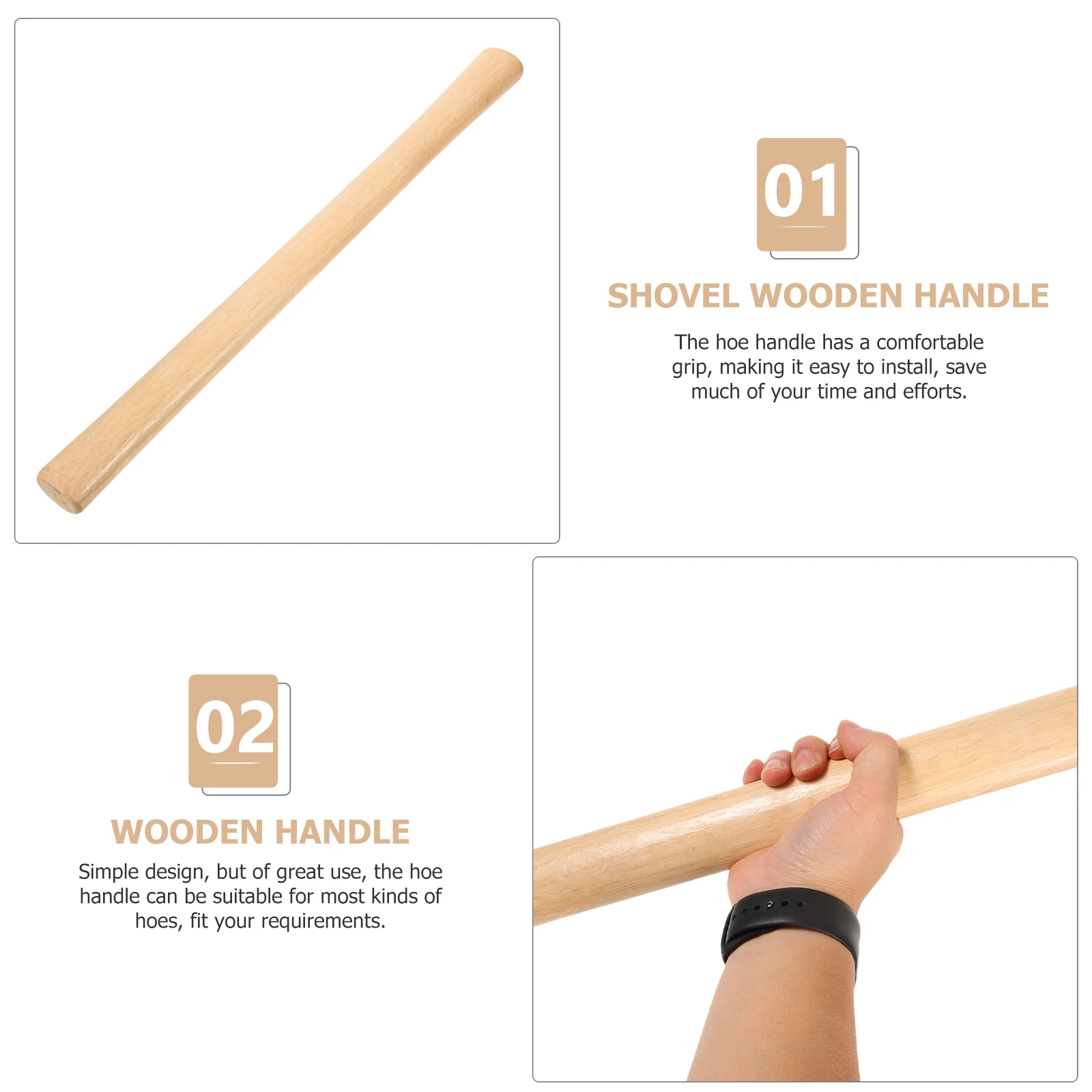

Wooden Hoe 58cm Sturdy Shovel H Replacement for Hoe H Replacement Tools Farming Garden Digging Durable Smooth