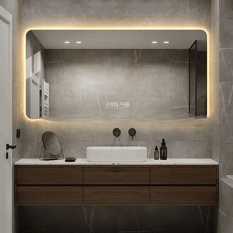 Touch Switch Bathroom Mirror Led Light And Bluetooth Clear Unbreakable Bathroom Mirror Glass Rectangle Espejo Indoor Supplies