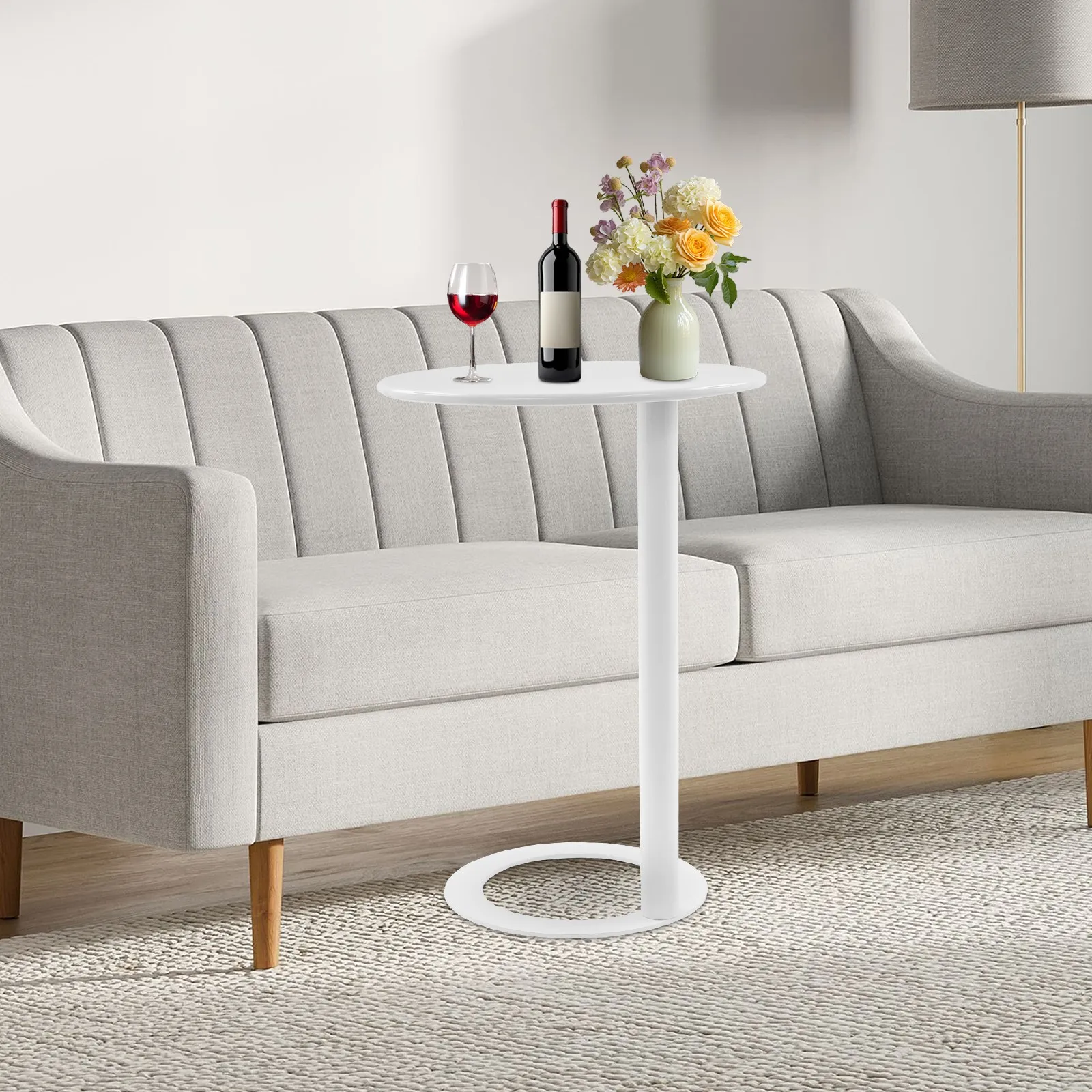 Café TablesO shaped base round side table for small spaces perfect couch end table with modern design and durable construction