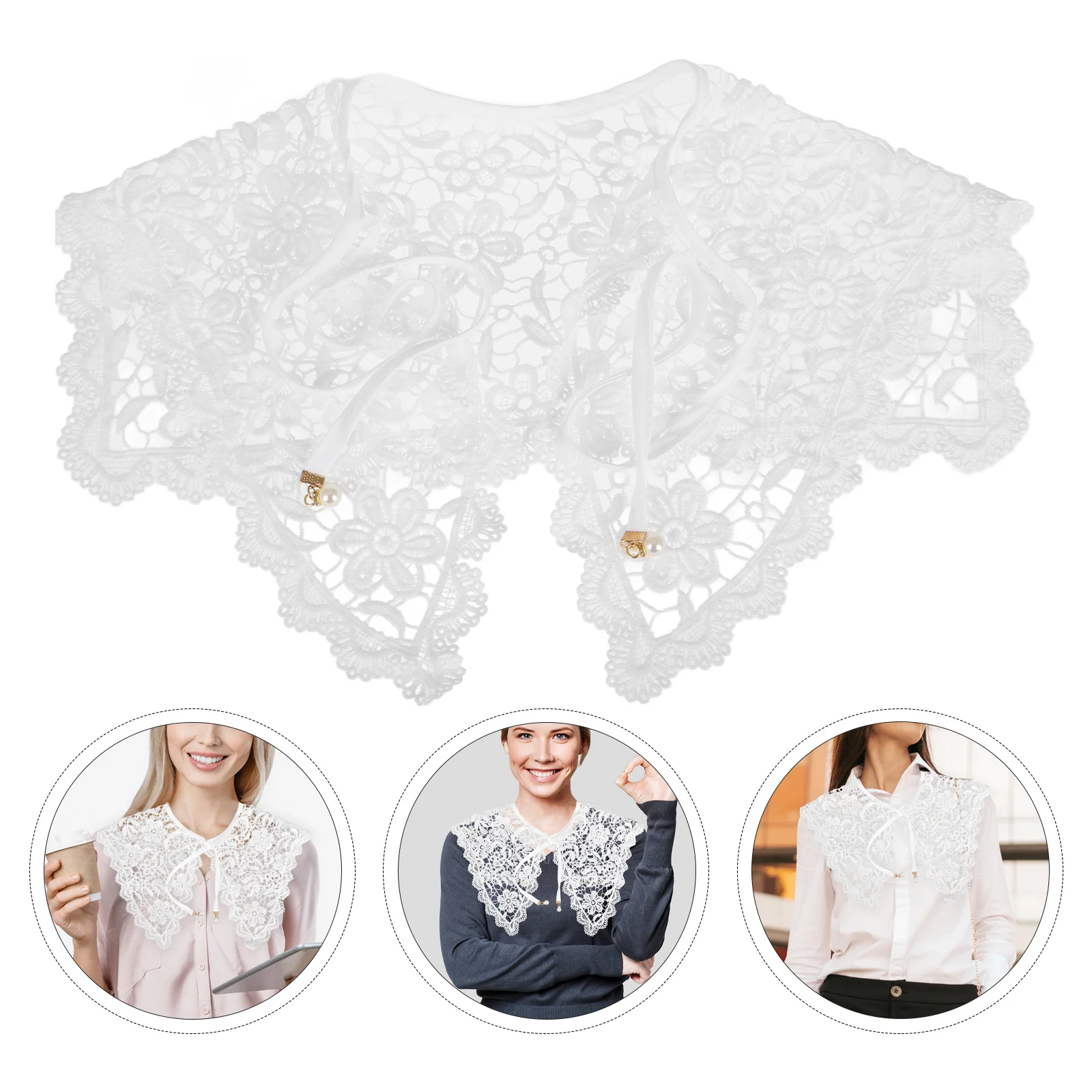 Pizzo staccabile per le donne Colletto finto floreale Colletto scavato Scialle Dickey per abiti Camicie Maglioni Colletto con volant bianco