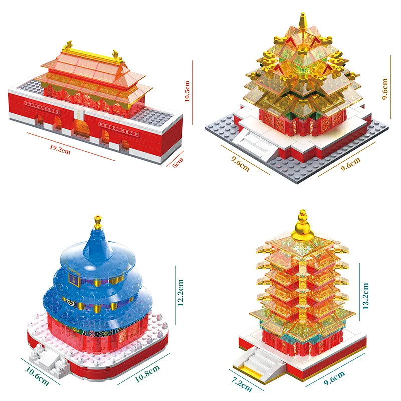 

China Famous Historical Architecture Block TiananMen Watchtower Temple of Heaven Yellow Crane Tower Model Bricks Toy With Light