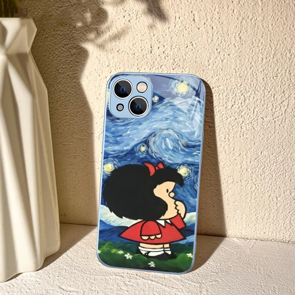 Mafalda Phone Case For iPhone 15 13 12 Mini 11 Pro XS Max X XR 14 Plus Tempered Glass Cover