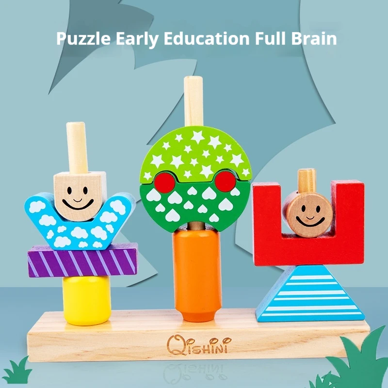 early puzzle early education wooden day and night versatile building block hand eye coordination building block children toy